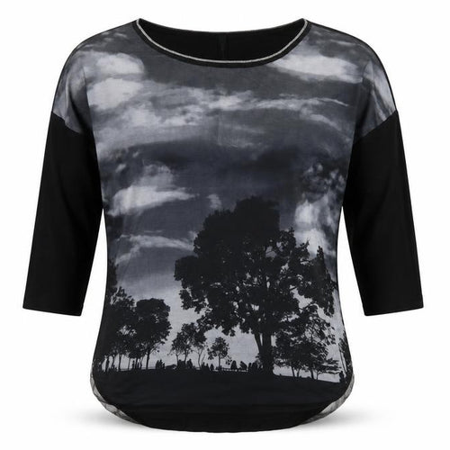 Edista Los Angeles Women's Black Nature Print 3/4 Sleeve T-Shirt L