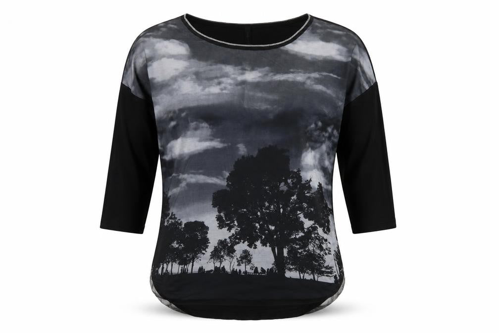Edista Los Angeles Women's Black Nature Print 3/4 Sleeve T-Shirt L