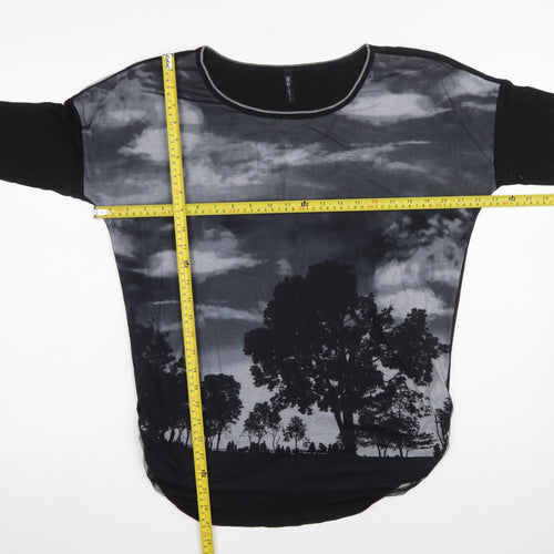Edista Los Angeles Women's Black Nature Print 3/4 Sleeve T-Shirt L