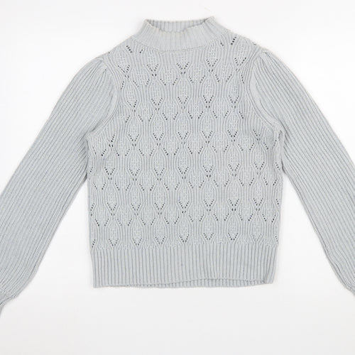 Next Women Grey Mock Neck Open Knit Jumper Size 10