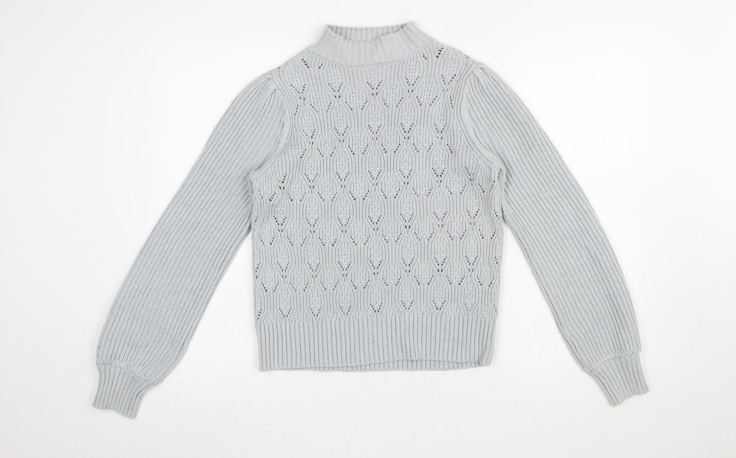 Next Women Grey Mock Neck Open Knit Jumper Size 10
