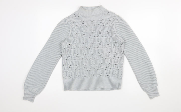 Next Women Grey Mock Neck Open Knit Jumper Size 10