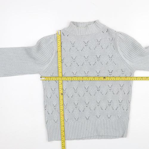 Next Women Grey Mock Neck Open Knit Jumper Size 10