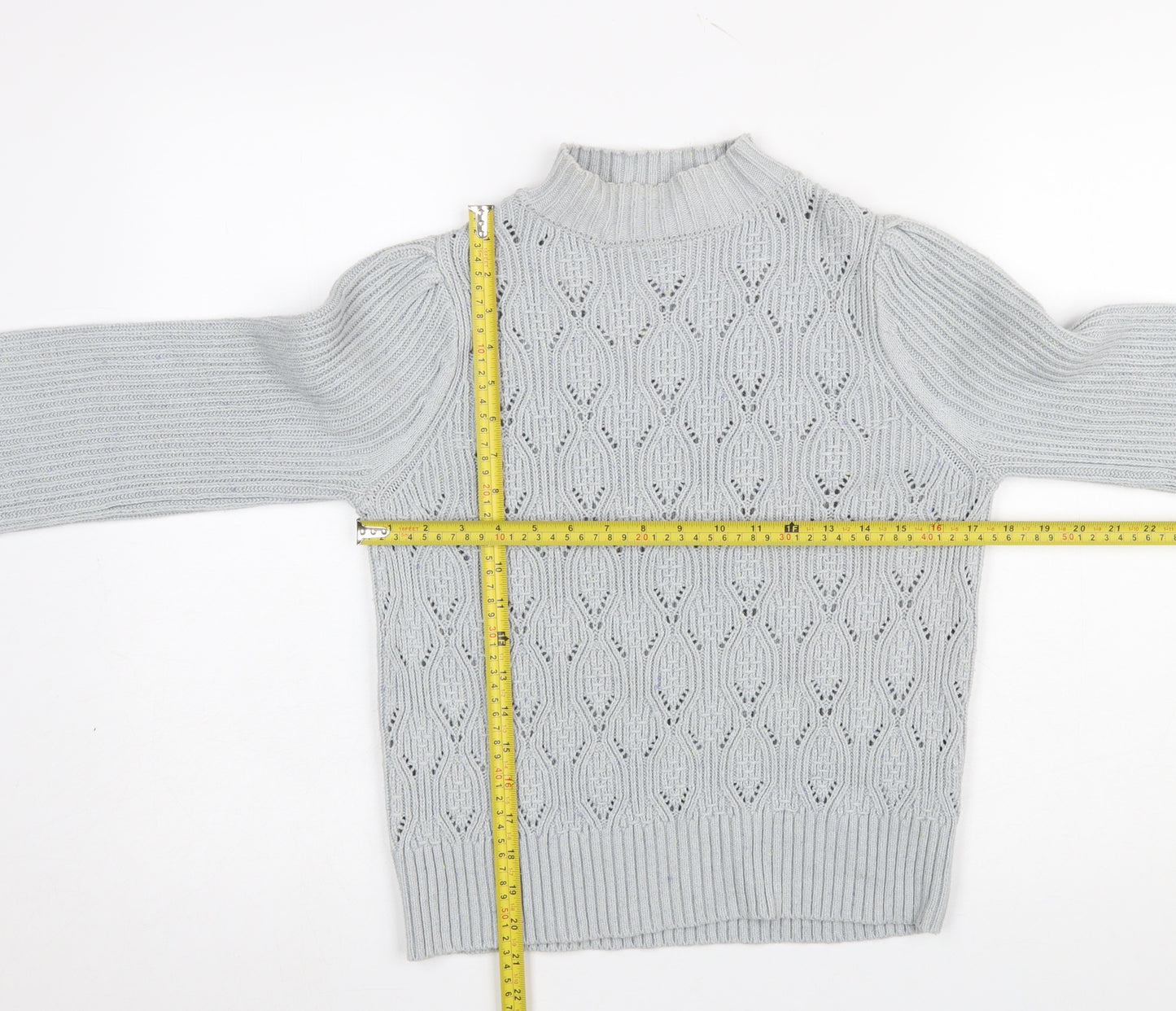 Next Women Grey Mock Neck Open Knit Jumper Size 10