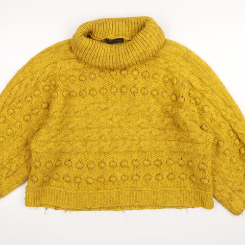 Marks and Spencer Women’s Yellow Chunky Roll Neck Jumper Size L