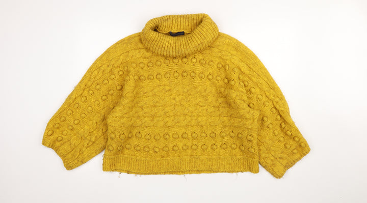 Marks and Spencer Women’s Yellow Chunky Roll Neck Jumper Size L