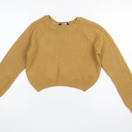 Miss Selfridge Women Mustard Knit Jumper UK 4 Acrylic Crew Neck Long Sleeve