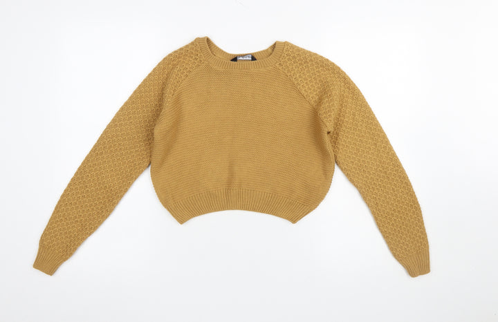 Miss Selfridge Women Mustard Knit Jumper UK 4 Acrylic Crew Neck Long Sleeve