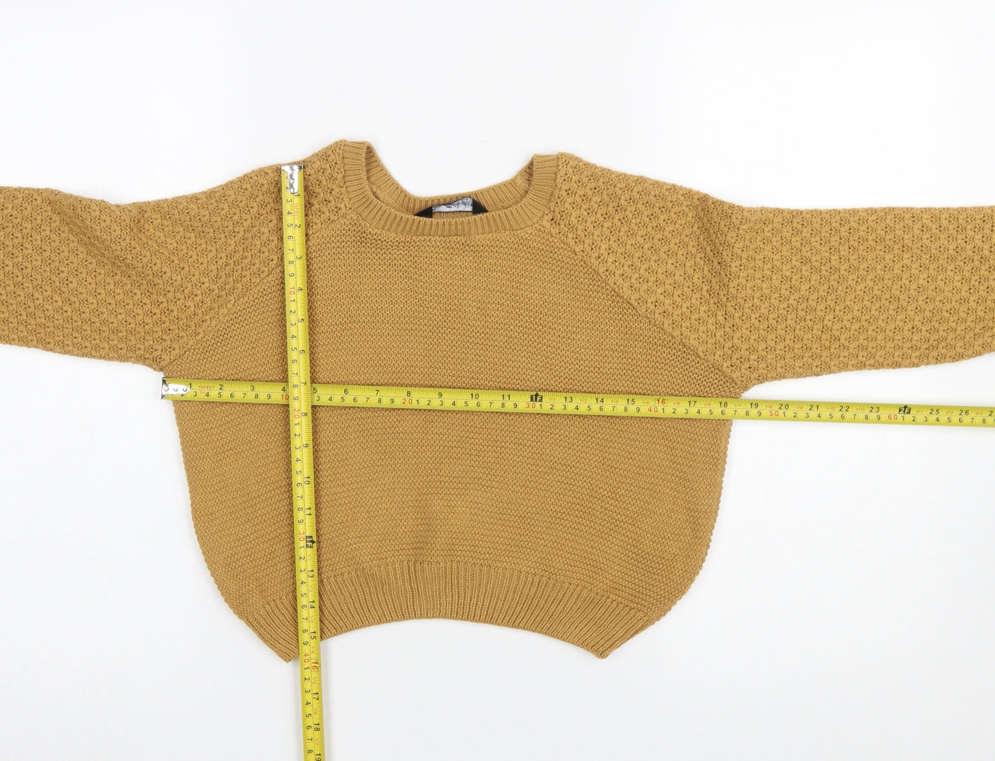 Miss Selfridge Women Mustard Knit Jumper UK 4 Acrylic Crew Neck Long Sleeve