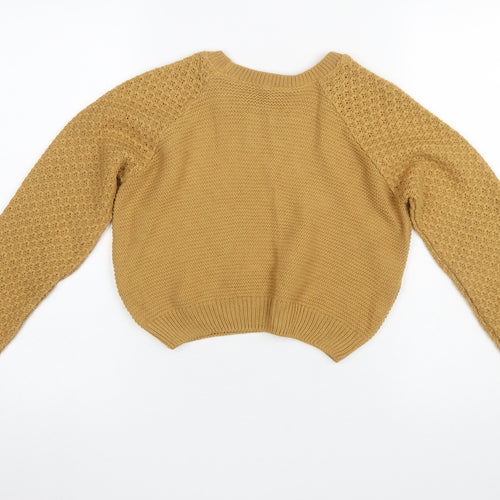 Miss Selfridge Women Mustard Knit Jumper UK 4 Acrylic Crew Neck Long Sleeve