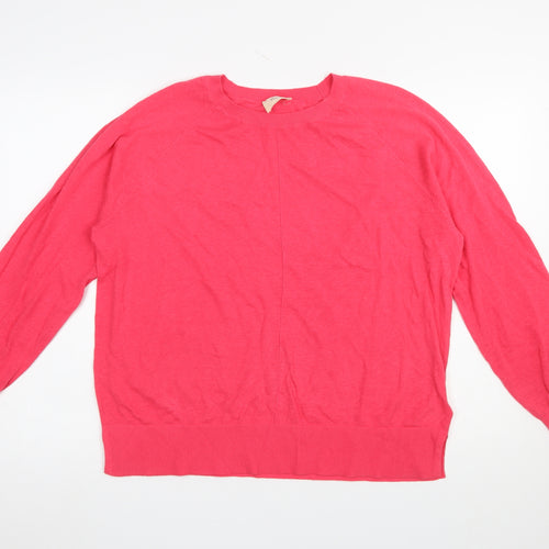 Hush Women’s Pink Linen Cotton Crew Neck Pullover Jumper Size M