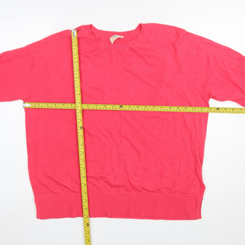 Hush Women’s Pink Linen Cotton Crew Neck Pullover Jumper Size M