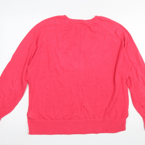 Hush Women’s Pink Linen Cotton Crew Neck Pullover Jumper Size M