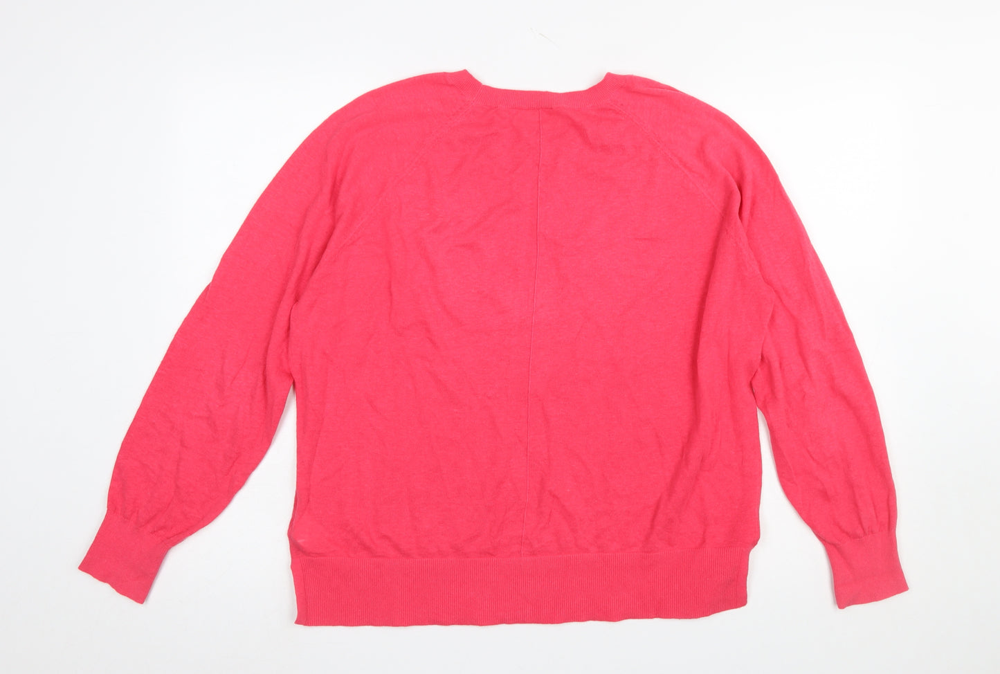 Hush Women’s Pink Linen Cotton Crew Neck Pullover Jumper Size M