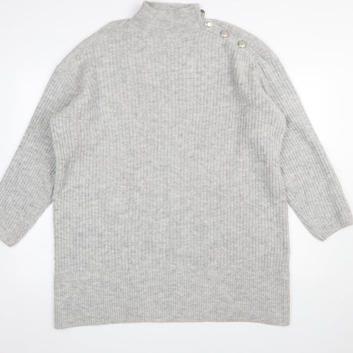 River Island Women’s Grey Mock Neck Knit Jumper Size M