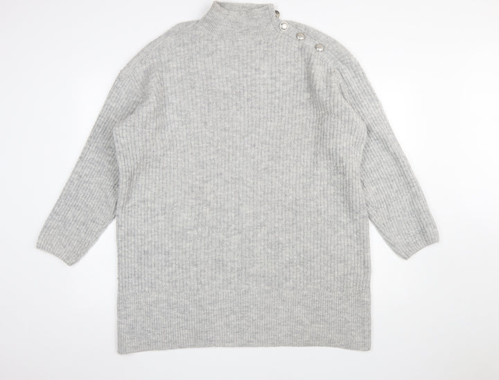 River Island Women’s Grey Mock Neck Knit Jumper Size M