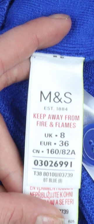 Marks and Spencer Per Una Blue Button Detail Women's Size 8 Jumper