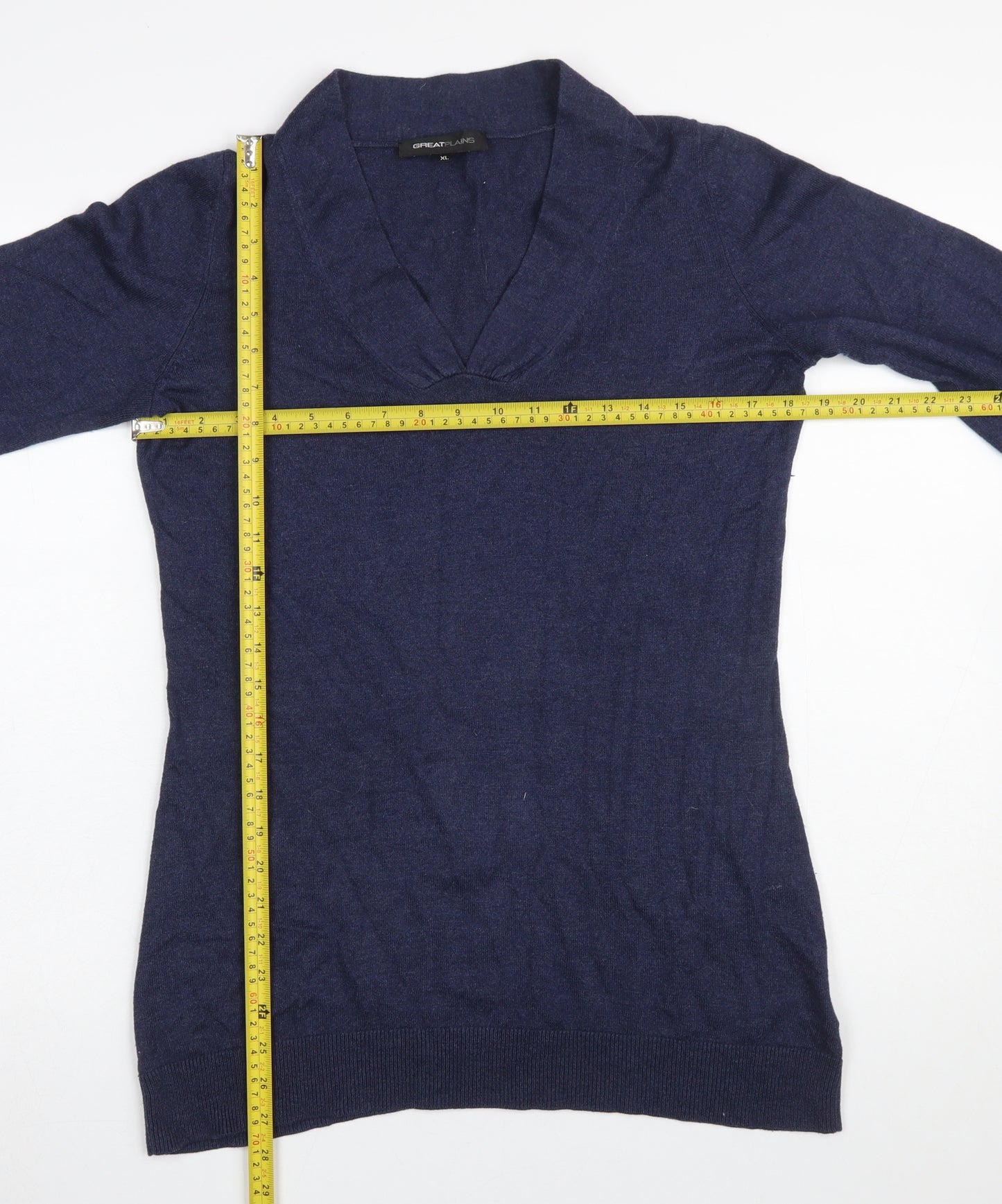 Great Plains Womens Blue XL V-Neck Long Sleeve Knit Jumper