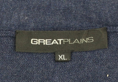 Great Plains Womens Blue XL V-Neck Long Sleeve Knit Jumper