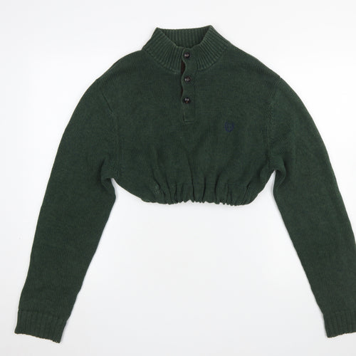 Chaps Women's Green Cotton Henley Mock Neck Knit Jumper Size M