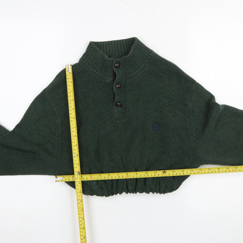 Chaps Women's Green Cotton Henley Mock Neck Knit Jumper Size M
