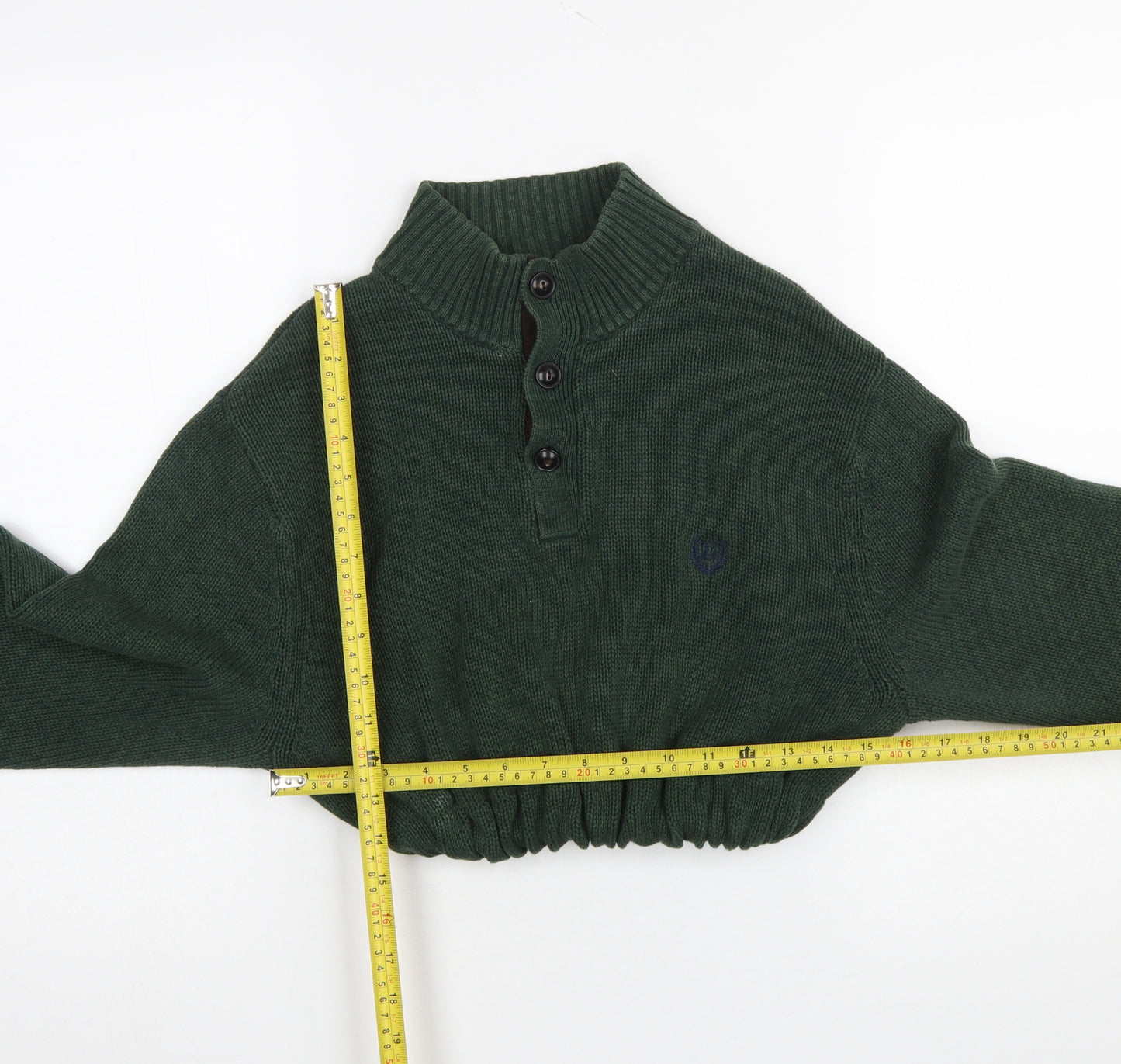 Chaps Women's Green Cotton Henley Mock Neck Knit Jumper Size M