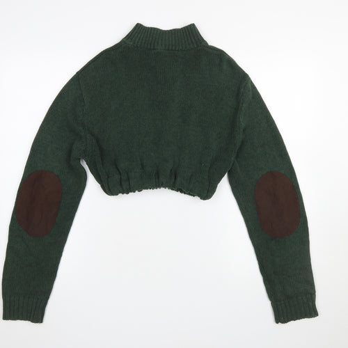 Chaps Women's Green Cotton Henley Mock Neck Knit Jumper Size M