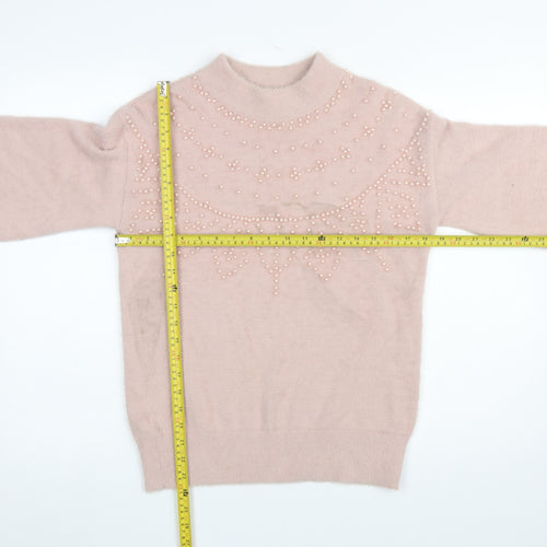 Next Women's Pink Beaded Mock Neck Long Sleeve Pullover Jumper Size S