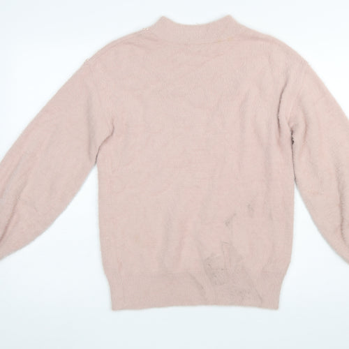 Next Women's Pink Beaded Mock Neck Long Sleeve Pullover Jumper Size S