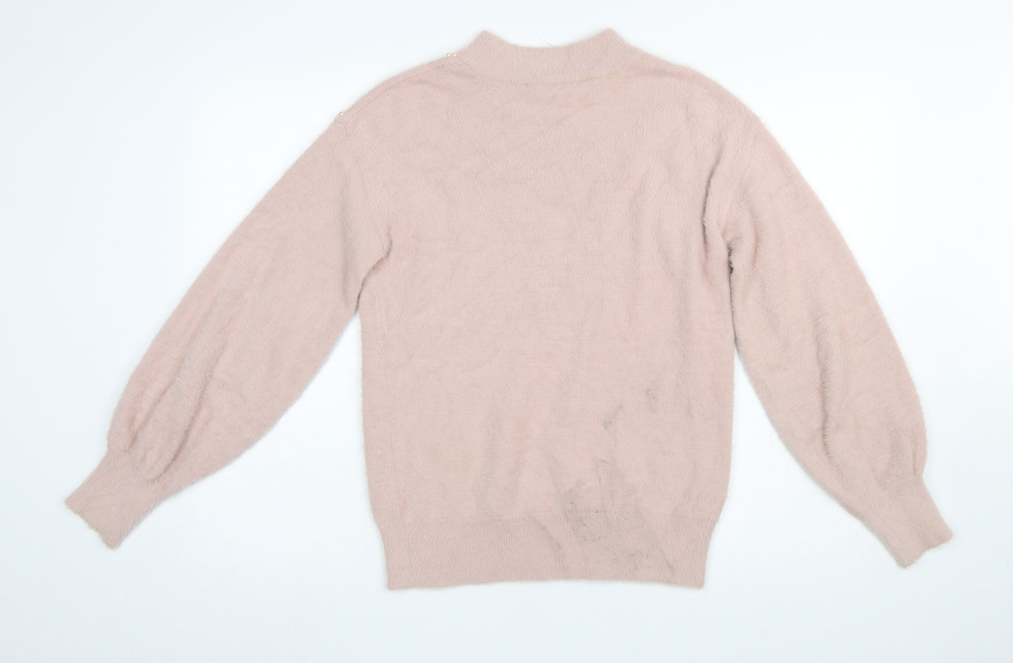 Next Women's Pink Beaded Mock Neck Long Sleeve Pullover Jumper Size S
