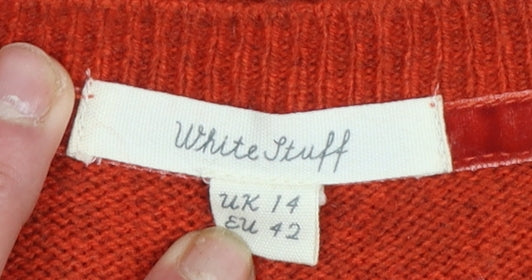 White Stuff Women's Orange Crew Neck Long Sleeve Jumper UK 14