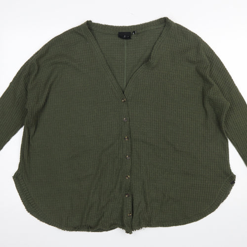 Out From Under Women’s Green Button-Up Long Sleeve Knit Top S