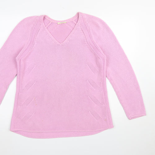 Brax Women Pink V-Neck Long Sleeve Cotton Knit Jumper Size 16