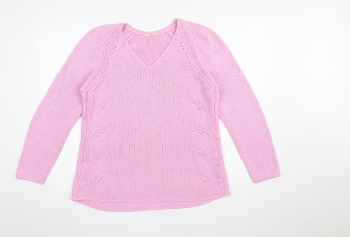 Brax Women Pink V-Neck Long Sleeve Cotton Knit Jumper Size 16
