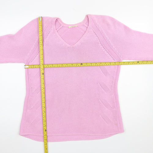 Brax Women Pink V-Neck Long Sleeve Cotton Knit Jumper Size 16