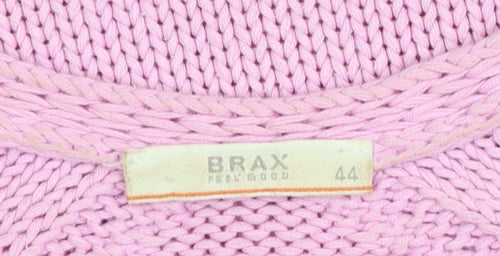 Brax Women Pink V-Neck Long Sleeve Cotton Knit Jumper Size 16