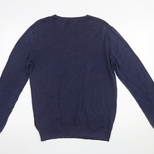 Replay Men's Blue Cotton V-Neck Jumper Size L