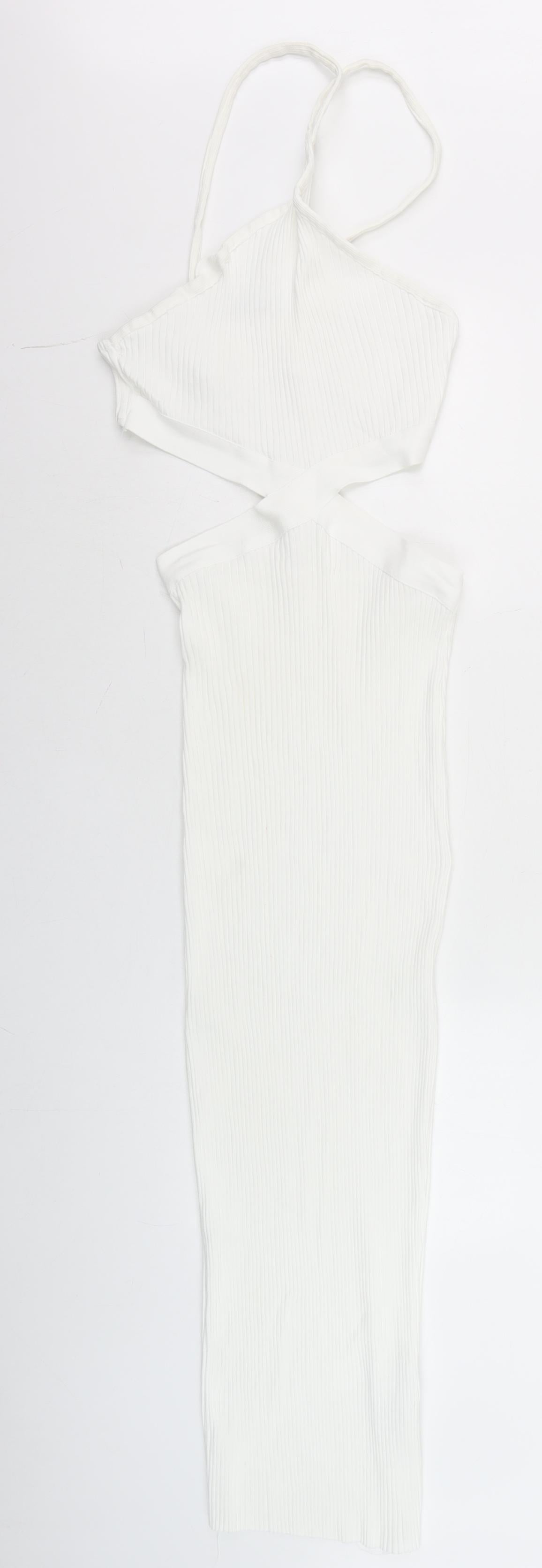 Zara Women White Halter Cut Out Bodycon Midi Dress Size 14