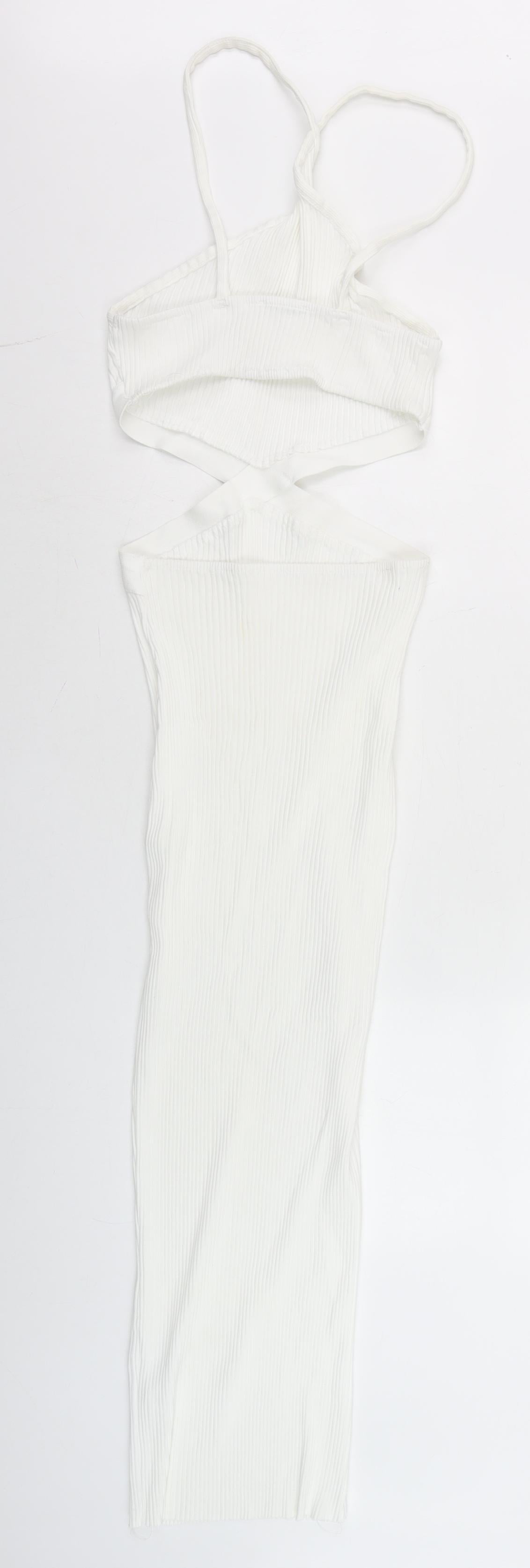 Zara Women White Halter Cut Out Bodycon Midi Dress Size 14