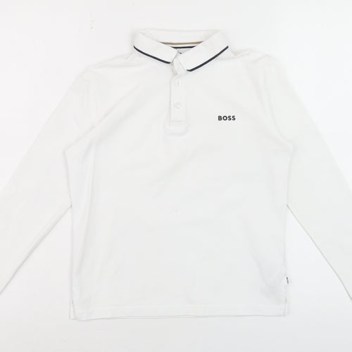 BOSS Boys White Long Sleeve Polo Shirt 10 Years Cotton Casual Top