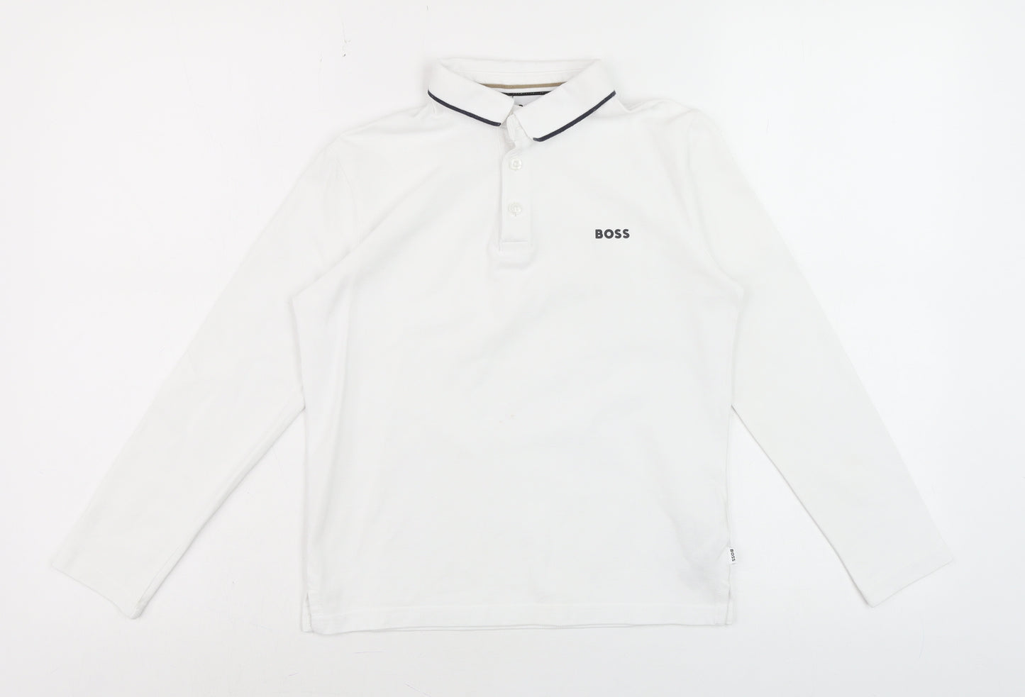 BOSS Boys White Long Sleeve Polo Shirt 10 Years Cotton Casual Top