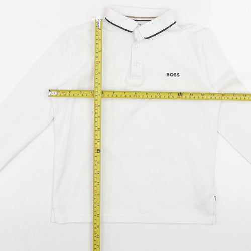 BOSS Boys White Long Sleeve Polo Shirt 10 Years Cotton Casual Top