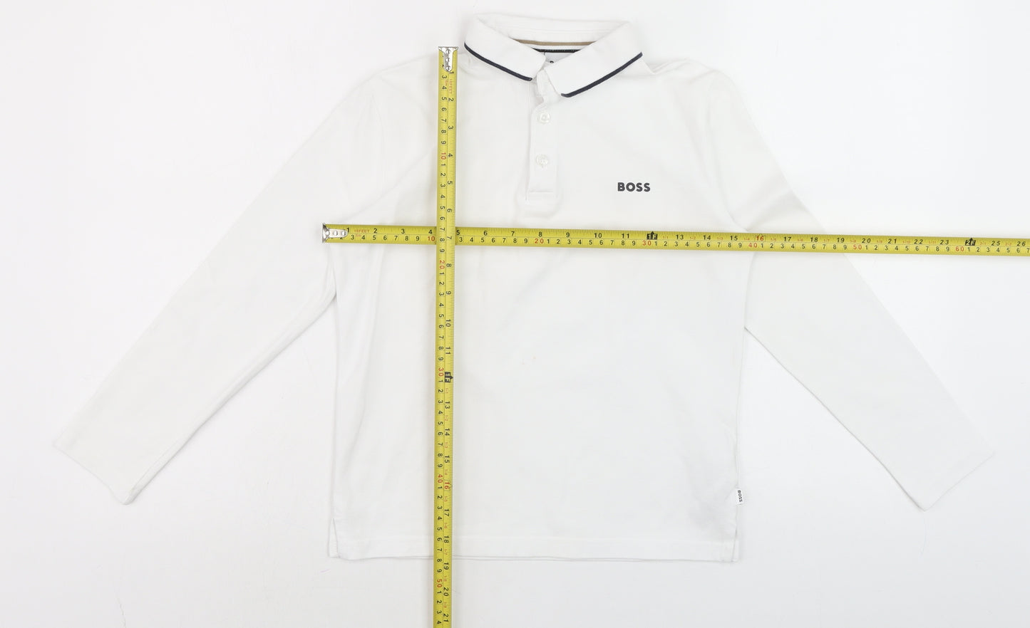 BOSS Boys White Long Sleeve Polo Shirt 10 Years Cotton Casual Top
