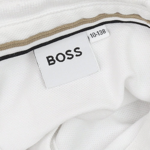 BOSS Boys White Long Sleeve Polo Shirt 10 Years Cotton Casual Top