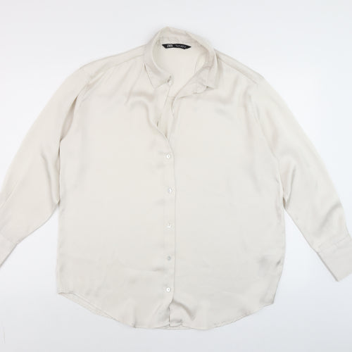 Zara Women Ivory Button-Up Long Sleeve Woven Blouse Size S