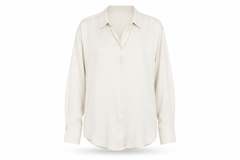 Front view of Zara Women Ivory Button-Up Long Sleeve Woven Blouse, size S