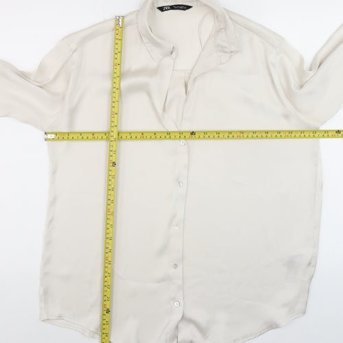 Zara Women Ivory Button-Up Long Sleeve Woven Blouse Size S