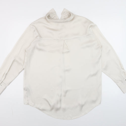 Zara Women Ivory Button-Up Long Sleeve Woven Blouse Size S