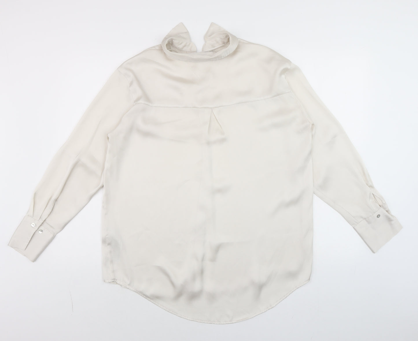 Zara Women Ivory Button-Up Long Sleeve Woven Blouse Size S