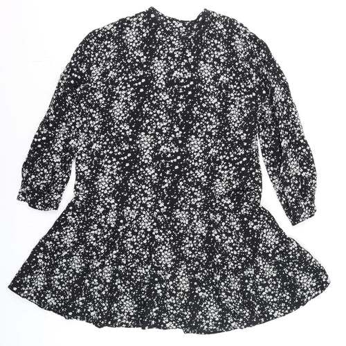 Zara Women Black Floral Tunic Blouse Size 12 with 3/4 Sleeves